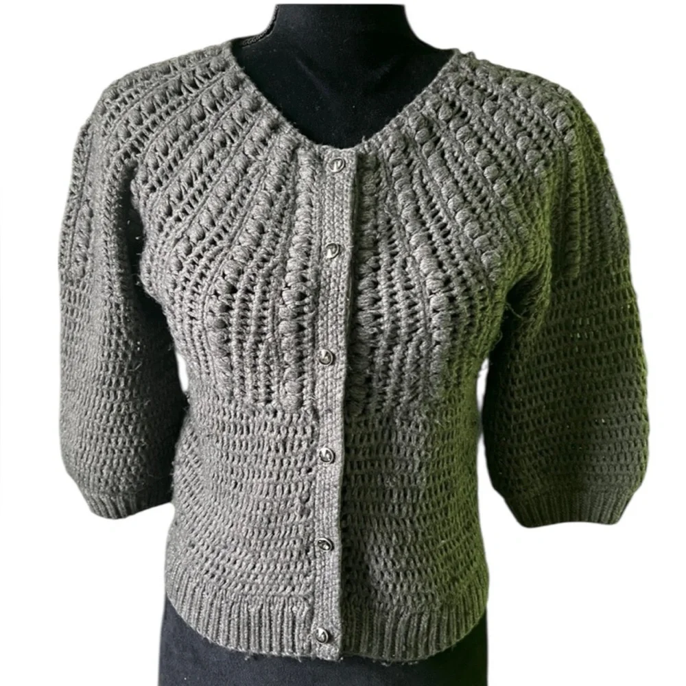 Ann‎ Taylor Womens charcoal gray Merino wool blend cardigan sweater XS